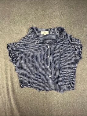 Thread and Supply Striped Navy Button-Front Crip Women's Top size L